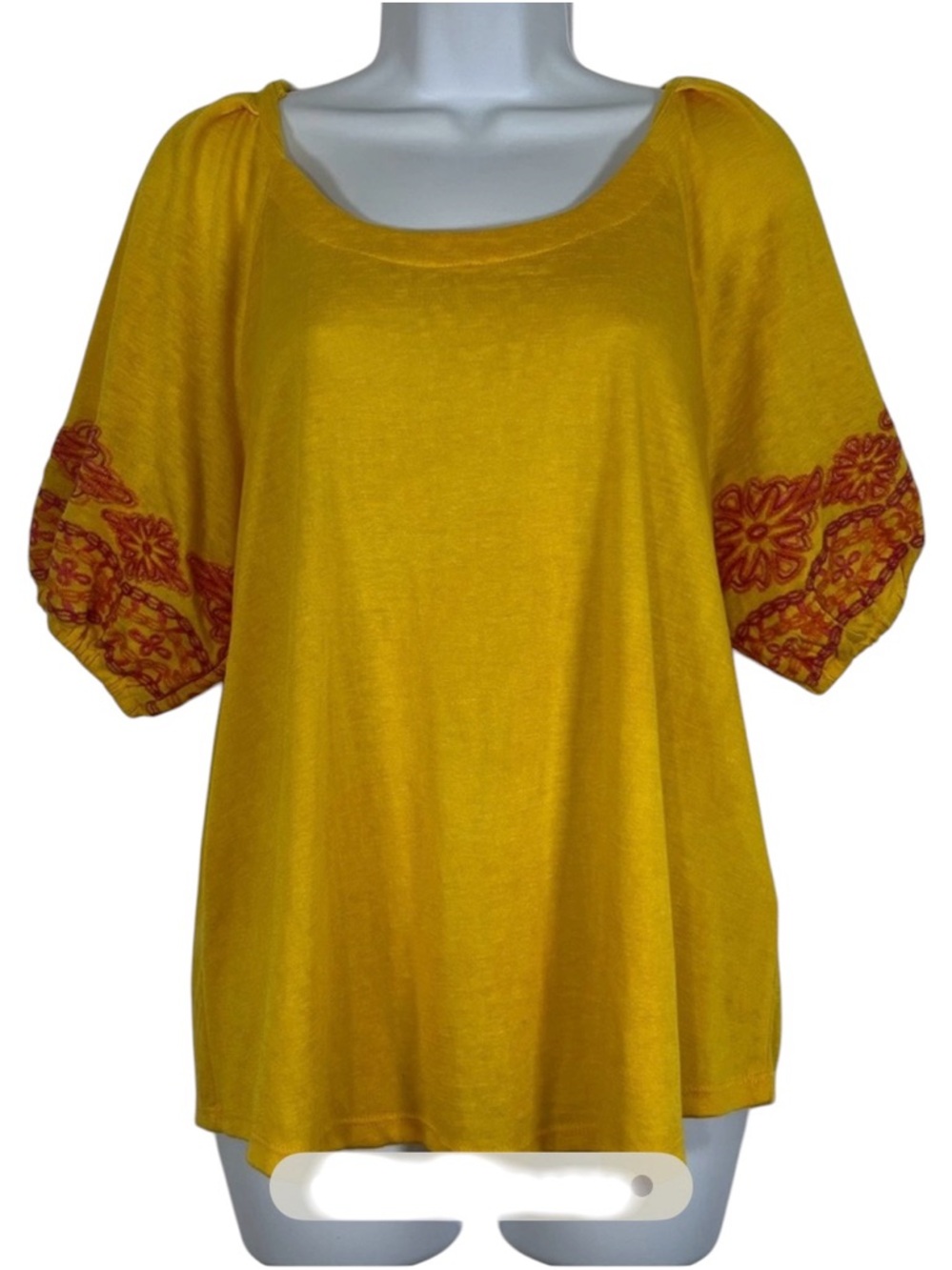 Telluride Clothing Company Mustard Yellow Embroidered Sleeve Top Size L
